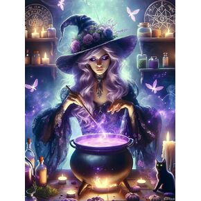 Slwyoun Diamond Art Kits للبالغين Witch 5D Diamond Painting Dots للبالغين المبتدئين DIY Round Full Drill Gem Art Kit for Home Arture and Decoration 12x16 Inch