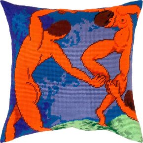 Brvsk Embroidery Kit for Adults and Beginners — Dance by Henri Matisse 16″ × 16″ with Clear, Precise Printed Design on Cotton Canvas; Includes 2 Needles, Yarn, and Easy-Read Chart