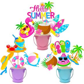 Hello Summer Party Party Counternage Sticks Beach Pool Pool Decorations for Girls Pink Summer Temples Toppers for Hawaii Beach Pool Party Supplies Baby Shower Supplies