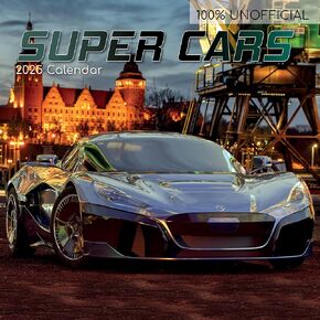 2025 Square Wall Calendar - Super Cars 12 x 12 Inch Monthly View, 16-Month, Transport Theme, Includes 180 Reminder Stickers