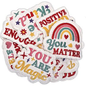 16Pcs Positive Affirmations Iron on Patches，Motivational Phrases Embroidered Sew on Applique for Bags Clothes Jackets（C）