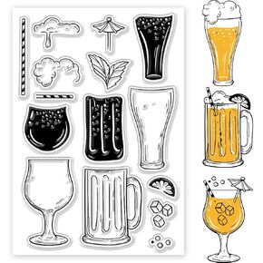 Globleland Beer Clear Stamps بيرة زخرفية طوابع صافية سيليكون طوابع لصناعة البطاقات وديكور ألبوم الألبوم ديكور و DIY Scrapbooking