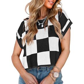 Womens Cap Sleeve Tops Trendy Color Block Tank Top Loose Fit Crew Neck Knit Casual Sweater Spring Summer Tops in Kuwait