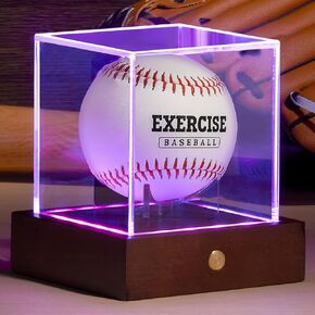 Baseball Display Case with Light, 10 Color LED Baseball Display Stand Wood,UV Protected Clear Cube for Memorabilia Baseball Gifts