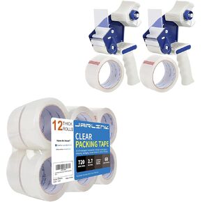 JARLINK Packing Tape Dispenser Gun (2 Pack) with 2 Rolls Tape Bundle with Packing Tape (12 Rolls) for Shipping Packaging Moving Sealing