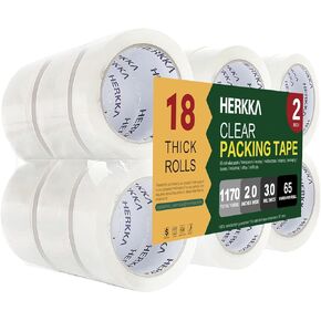 شريط تعبئة Clear Clear Clear ، 18 Rolls Thection Duty Packaging Tape لشحن التغليف المتحرك ختم ، شريط تعبئة صافٍ بسمك 3 ملايين ، وعرضه 2 بوصات ، 65 ياردة لكل لفة ، 1170 ياردة