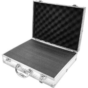 Audio Equipment Microphone Portable Case, with a sturdy aluminum alloy structure, suitable for storing and transporting audio equipment, wireless microphone systems, and camera gear (Silver)