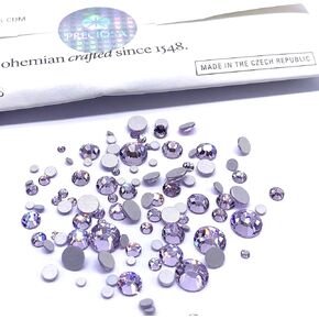 Mixed Sizes Pale Lilac Purple Violet Czech Preciosa Maxima Flatbacks 100 Pieces Assorted 2mm to 6mm ss5, ss7, ss9, ss12, ss16, ss20, ss30 No Hotfix Round Rhinestones DIY Bling Deco Nail Arts