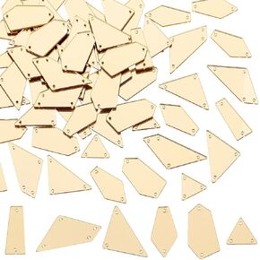 Sunnyclue 1 Box 180pcs 6 أنماط الذهب خياطة مرآة أحجار الراين خياطة على مرآة الحجر الأكريليك الحجر مرآة فضفاضة مع ثقوب قطعة مرآة لامعة غير منتظمة لخياطة فساتين DIY Craft الملابس