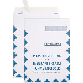 Blue Summit CMS 1500 Claim Form Envelopes - 9x12.5-100 HCFA 1500 Claim Forms Envelopes with Security Tint and Peel and Seal for cms insurance claims, Right Window, Self Seal, 100 Pack