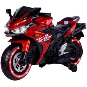 Kids Ride On Motorcycle,12V 550W Electric Ride On Motorcycle,1.8-3.2 Mph Speed,Battery Powered Motorcycle w/Training Wheels, Manual Throttle,Led Lights, Music,USB,Mp3 (RED)
