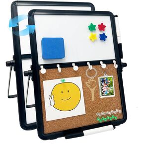 Desktop Dry Erase Cork Board Combo, 12.2" x 9" Double-Sided Magnetic Whiteboard Corkboard with Accessories, Portable Bulletin Board with Stand for Home School Office