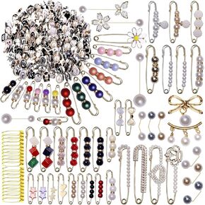 164 PCS دبابيس ودبابيس للنساء ، دبابيس بروش لؤلؤة ، أطباق الفقرة ROPA DE MUJER ، شال شال مقطع خط العنق ، دبابيس طية صدريقة ، أحجار راينستون لصناعة الحرف المصنعة للحرف اليدوية.
