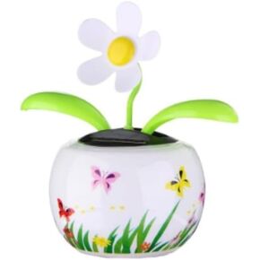 White Solar Powered Dancing White Flower in Colorful Shape Flip Flap,Animated Bobblehead Dancer Office Desk Car Decoration for Car,Window Sun Catcher Car Dashboard Decor Solar Power Kits