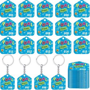 SPECTRITAE 100 PCS POOL PASS علامات مع أرقام متتالية 0001-0100 البلاستيك 1.125 × 2 بوصة بركة العلامات لأعضاء الضيوف (المستطيل ، حفلة السباحة)