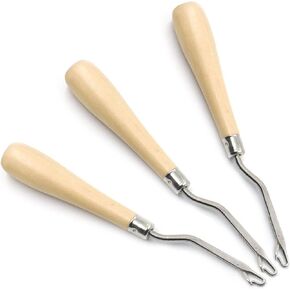 Luwigs 3pcs Wooden Bent Latch Hook Tool الإبرة الكروشيه للضفائر الصغيرة ، وملحقات الشعر ، وصنع البساط والحرف الفنية