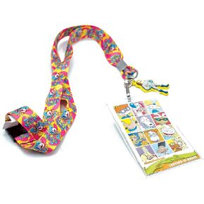 Silver Buffalo Ren & Stimpy Lanyard مع حامل شارة وسحر المطاط ، متعدد الألوان