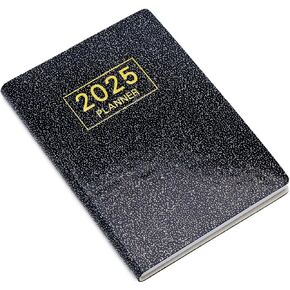 Mogoostry 2025 Pocket Planner Mini Weekly Planner 3 "× 4" Starlight Black Leather 2025 Pocket Notepad Daily Calendar Plannner