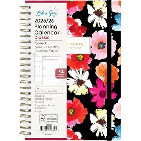 Blue Sky 2025-2026 Weekly and Monthly Academic Year Planner Calendar, July 2025 - June 2026, 5" x 8", Hard Cover, Wirebound, Storage Pocket, Laminated Tabs, Stickers