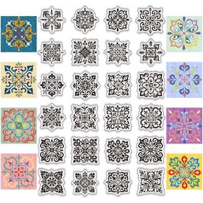 PH Pandahall Mandala Clear Stamps Flower Clear Rubber Stamps ، Mandala Geometry Stamps Background Clear Clear for DIY Scrapbooking Photo Making Making Card Cards ، 6.3x4.3inch