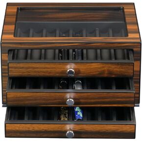 Avid Pen Collector Case Wooden Fountain Pen Box ومنظم مع نافذة زجاجية (بني - 24 قلم)