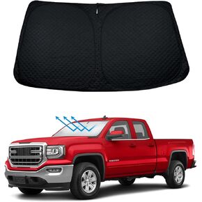 BESTVIEW Front Windshield Sun Shade Compatible with GMC Sierra 1500 2500 3500 2014-2018, Foldable Reflective Sunshade for Car Front Window, 3 Layers 210T Material in Kuwait