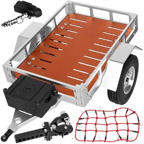 RC Trailer & Luggage Net Networdes Part for 1/10 SCX10 SCX10 II SCX10 III TRX6 D90 Redcat Gen7 Gen8 RC Carler Cars ، Maluminum RC Trailer مع Hook Adjupler & Treeiver ، Silver/Brown