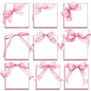 Thenshop 9 Pcs Pink Bow Sticky Notes Coquette Party Favors Watercolor Cute Sticky Note Pads Ribbon Self Stick Memo Pads Coquette Bow Themed Notebook for Party Favors Home Office