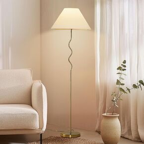 Brightech Squiggle Standing Floor Lamp – Tall Modern Corner Lamp with LED Light Bulb for Bedroom, Living Room, Office – Boho Mid Century Modern Zig Zag Pole Lamp with A-Line Open Shade – Gold/Brass