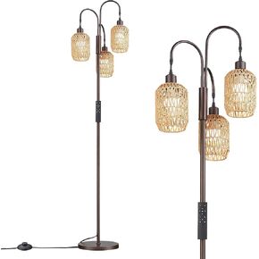 Casia Boho Rattan Tree Floor Lamps, 1Pack Dimmable Tree Floor Lights with LED Bulbs, Bedroom Farmhouse Tall Standing Lamp with Remote Control, Rustic Floor Lamp for Living Room (Oil Rubbed Bronze)