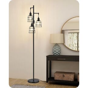 EDISHINE Farmhouse Dimmable Floor Lamp, 3 LED Edison Bulbs Included, Industrial Tree Standing Lamp for Living Room, 3 Metal Birdcage Lampshade, Rustic Tall Corner Lights for Bedroom, Family Room