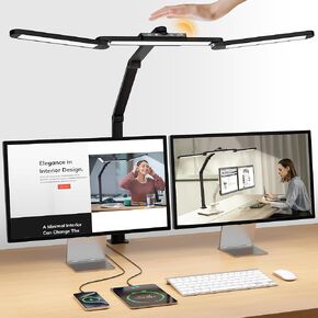 ShineTech LED Desk Lamp with Clamp, Swing Arm Light for Home Office, 24W Ultra Bright Lamp with Gesture Sensor, Type C Port, 25 Lighting Modes Lamp