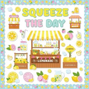 Lemon Bulletin Board Decorations - Lemonade Stand Themed Classroom Decor, Squeeze The Day Cutouts Summer Bulletin Board Set, Back to School Office Wall Decorations Supplies