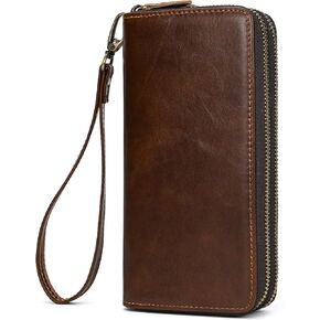 LUUFAN Men's Genuine Leather Long Wallet Chain Wallet, Engraved Bifold Wallet