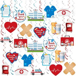 36 PCS Thank You Nurses Hanging Swirls Nurse Appreciation Hanging Streamers Happy Nurse Week Foil Ceiling Decorations for Medical RN Party Nurse Day Decor