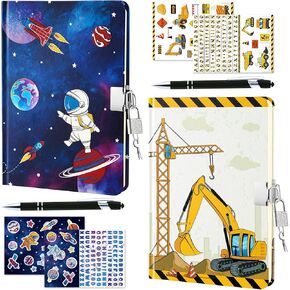 Wernnsai Luminous Kids Diary Set Journal Set for Boys عيد ميلاد عيد الميلاد هدية هدايا المدرسة مذكرات سرية مع ملصقات مفاتيح القفل (الفضاء+شاحنة)