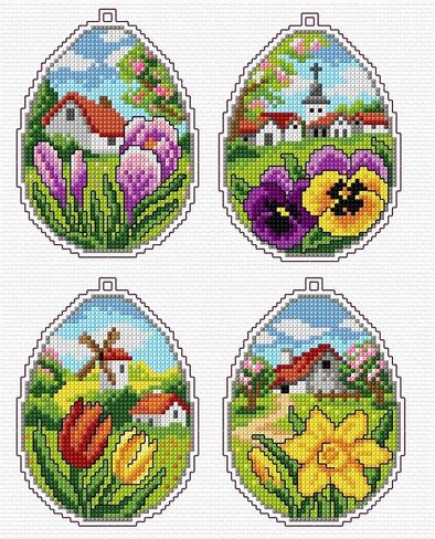 Wizardi Counted Cross Stitch kit with Plastic Canvas "Easter Eggs" Set of 4 Designs 7667 Orchidea in Kuwait
