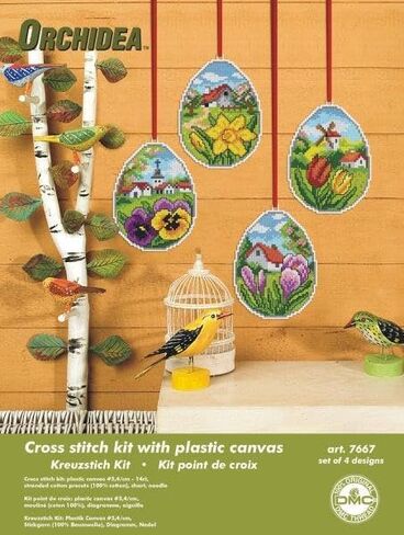 Wizardi Counted Cross Stitch kit with Plastic Canvas "Easter Eggs" Set of 4 Designs 7667 Orchidea in Kuwait