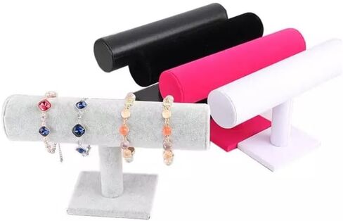RJ Displays-T -Bar جلد أبيض متجر بيع بالتجزئة عرض حامل تخزين المجوهرات، السوار، الساعات، الأصفاد، القلادة، القرط، الإسورة، خلخال، منظم، (جلدي أبيض) in Kuwait