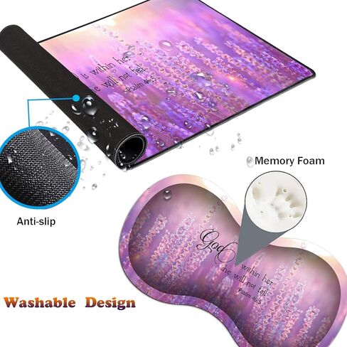 Desk Pad Gaming Mouse Pad + Wrist Rest Support Pad + Coaster, 31.5'' × 11.8'' Durable Non-Slip Extended Computer Mouse Pad, Suitable for Office and Home, Quote Bible Verse Psalm 46:5 in Kuwait
