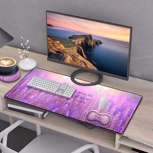 Desk Pad Gaming Mouse Pad + Wrist Rest Support Pad + Coaster, 31.5'' × 11.8'' Durable Non-Slip Extended Computer Mouse Pad, Suitable for Office and Home, Quote Bible Verse Psalm 46:5 in Kuwait