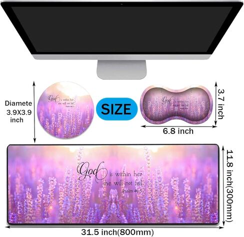 Desk Pad Gaming Mouse Pad + Wrist Rest Support Pad + Coaster, 31.5'' × 11.8'' Durable Non-Slip Extended Computer Mouse Pad, Suitable for Office and Home, Quote Bible Verse Psalm 46:5 in Kuwait