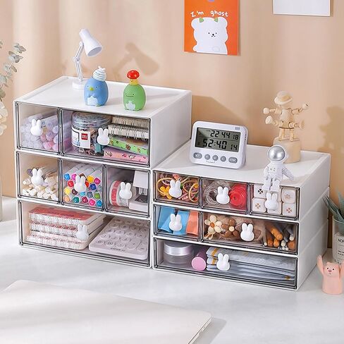 ONEFOLL Desk Drawer Organizer, Stackable Storage Drawers Office Organizers, Plastic Makeup Storage Organizer, Desk Organizer Storage Drawer Box for Office, School, Home (3x8cm Height 6 Drawers) in Saudi Arabia