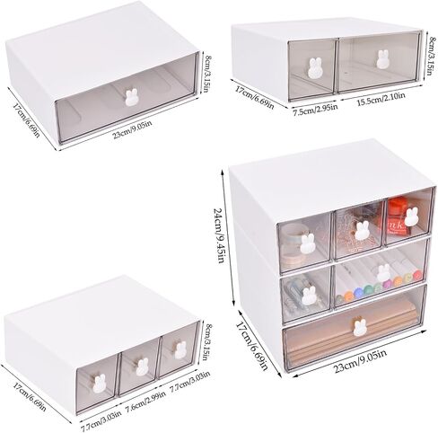 ONEFOLL Desk Drawer Organizer, Stackable Storage Drawers Office Organizers, Plastic Makeup Storage Organizer, Desk Organizer Storage Drawer Box for Office, School, Home (3x8cm Height 6 Drawers) in Saudi Arabia