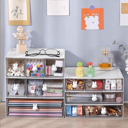 ONEFOLL Desk Drawer Organizer, Stackable Storage Drawers Office Organizers, Plastic Makeup Storage Organizer, Desk Organizer Storage Drawer Box for Office, School, Home (3x8cm Height 6 Drawers) in Saudi Arabia