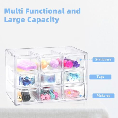 2 Pcs Acrylic Clear Stackable Storage Drawers, Desk Storage Organizer with 9 Mini Drawers, Removable Storage Box with Sticker for Makeup Jewelry Bathroom Craft Supplies (2Pc-9Drawers) in Saudi Arabia