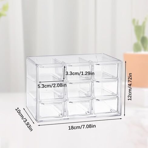 2 Pcs Acrylic Clear Stackable Storage Drawers, Desk Storage Organizer with 9 Mini Drawers, Removable Storage Box with Sticker for Makeup Jewelry Bathroom Craft Supplies (2Pc-9Drawers) in Saudi Arabia