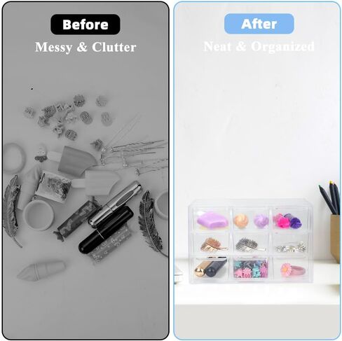 2 Pcs Acrylic Clear Stackable Storage Drawers, Desk Storage Organizer with 9 Mini Drawers, Removable Storage Box with Sticker for Makeup Jewelry Bathroom Craft Supplies (2Pc-9Drawers) in Saudi Arabia