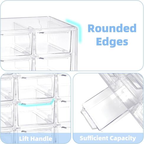 2 Pcs Acrylic Clear Stackable Storage Drawers, Desk Storage Organizer with 9 Mini Drawers, Removable Storage Box with Sticker for Makeup Jewelry Bathroom Craft Supplies (2Pc-9Drawers) in Saudi Arabia