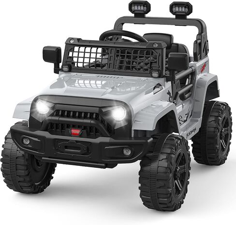 12V Kids Ride On Truck, Toddlers Battery Powered Electric Vehicle with Remote Control, Ride On Toy Car with 3 Speeds, Spring Suspension Headlight, Music for Boys Girls 3-8, Gray in Saudi Arabia